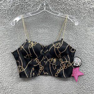 Rabbit Rose Junior's Crop Top Women's Size Medium Black Chain Crop Top Ladies M